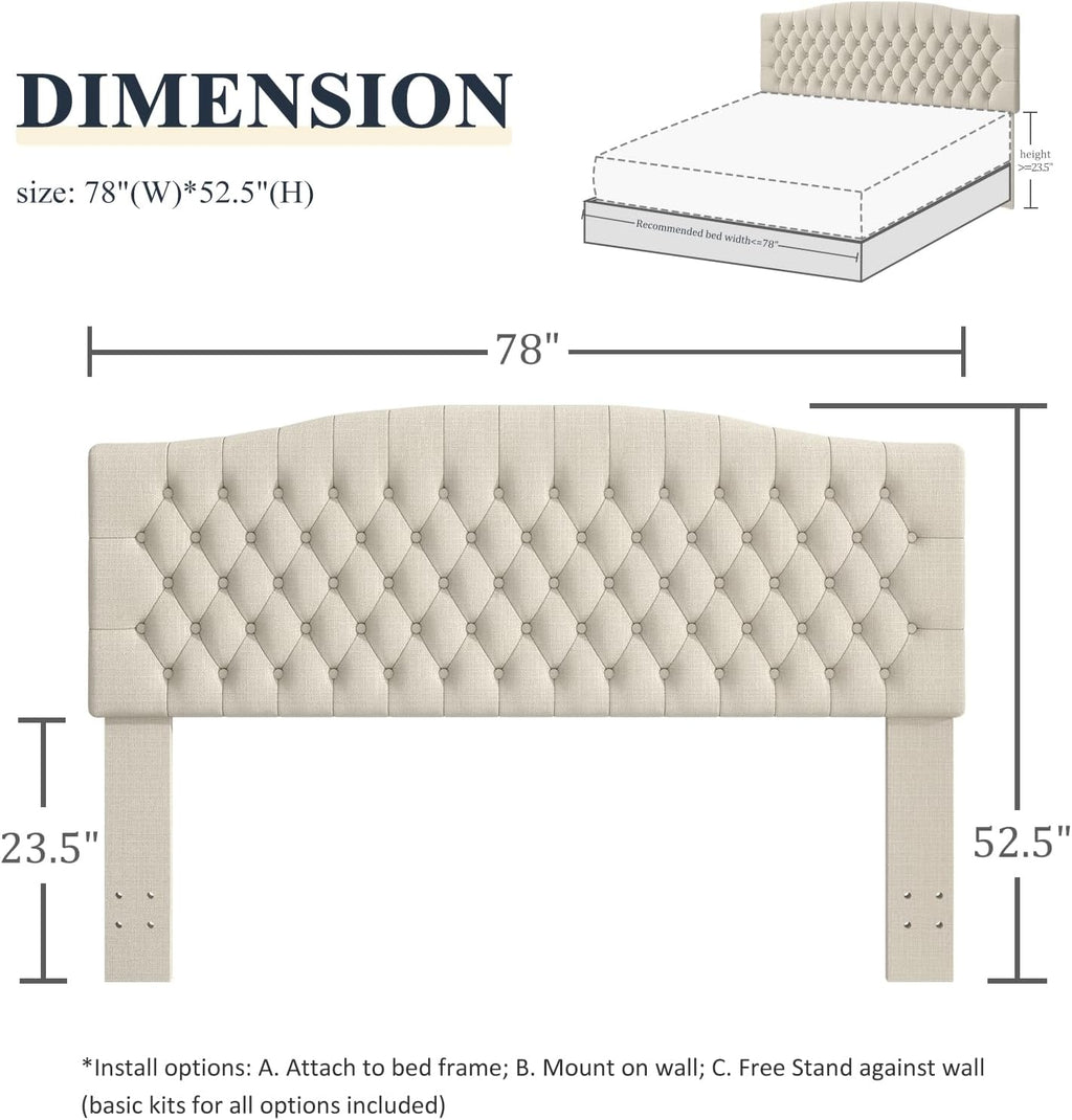King Headboard Only, Upholstered Headboard King for Adjustable Bed Linen Tufted Wall Mounted Head Board with Solid