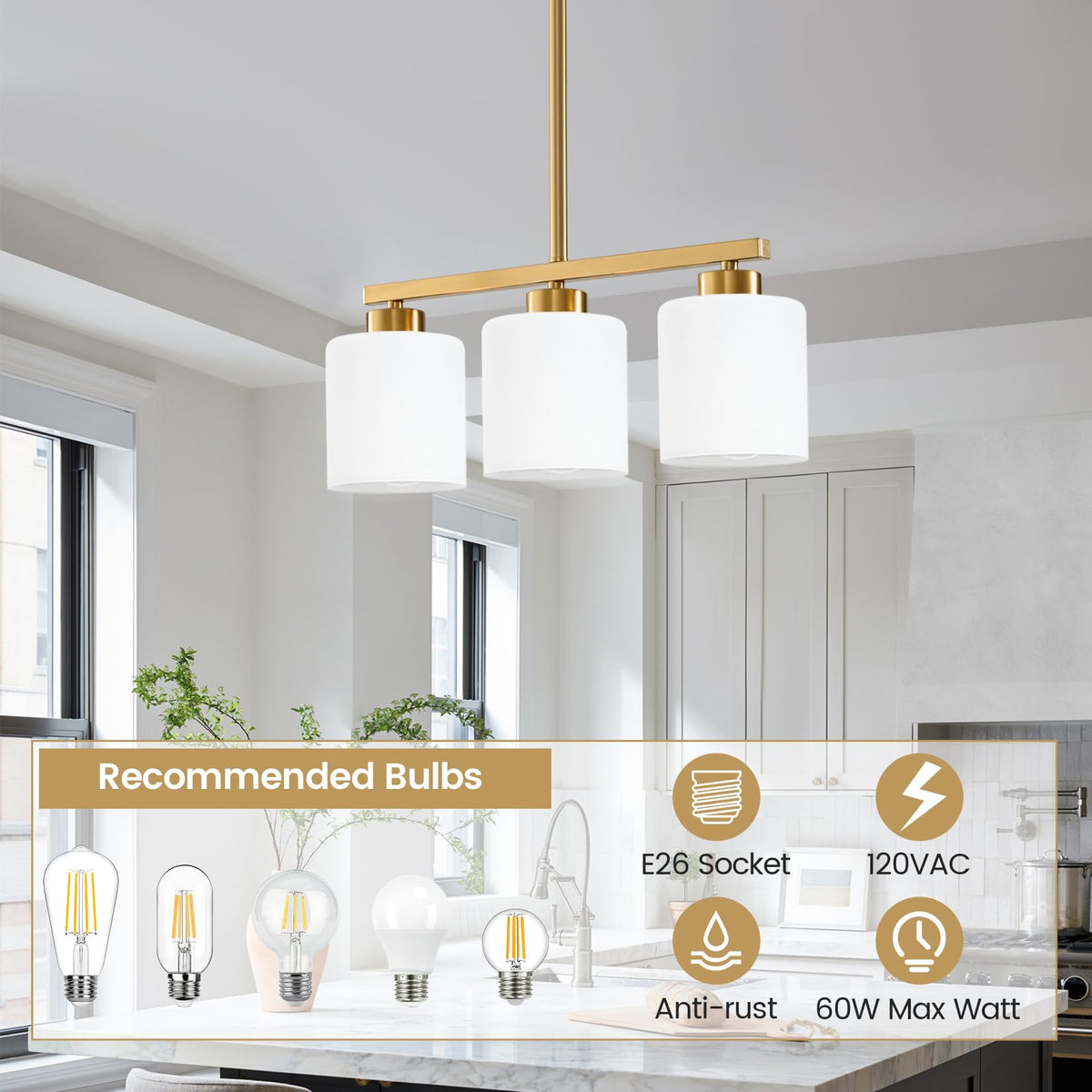 Brushed Gold Kitchen Island Lighting