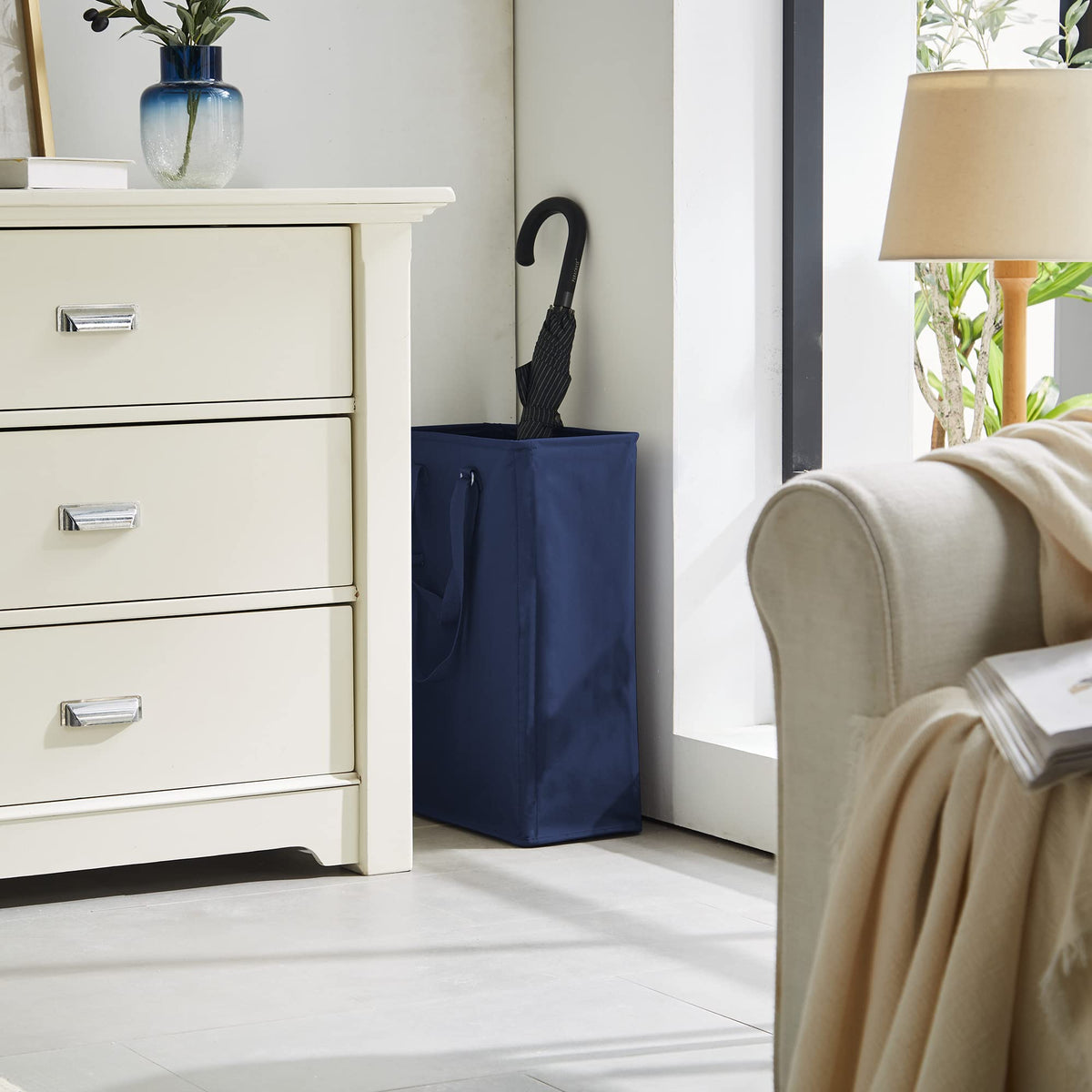 45L Slim Laundry Hamper with Adjustable Long Handles & Mesh Top, Navy