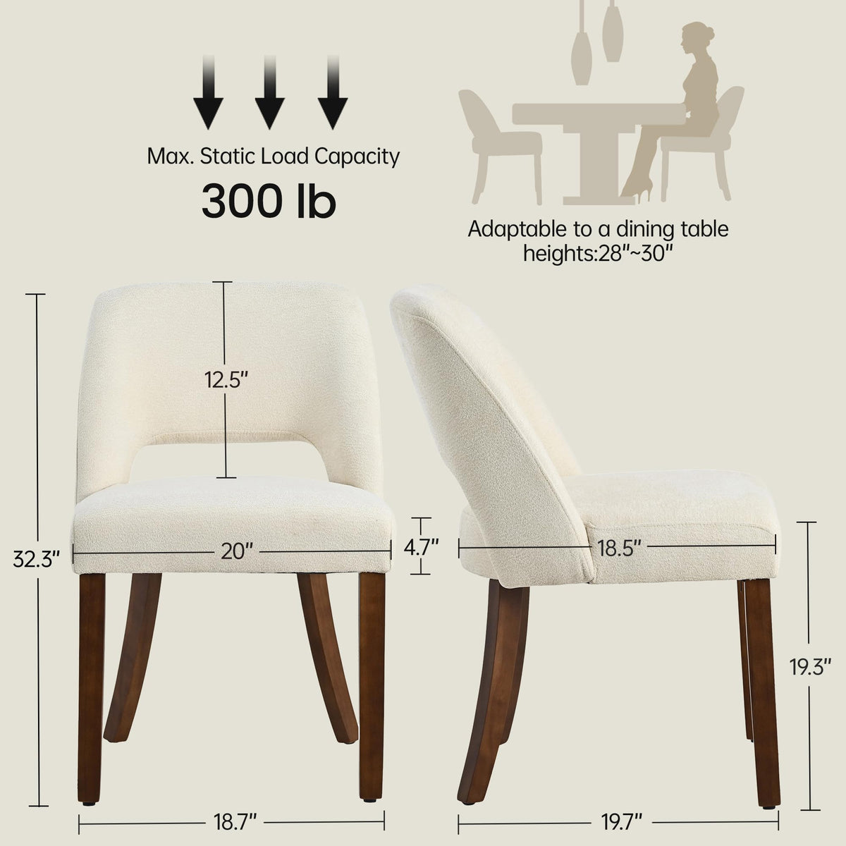 Wooden Set of 6, Fabric Upholstered Dining Room Chairs