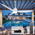 52" White Outdoor Flush Mount Ceiling Fan with Light & Remote