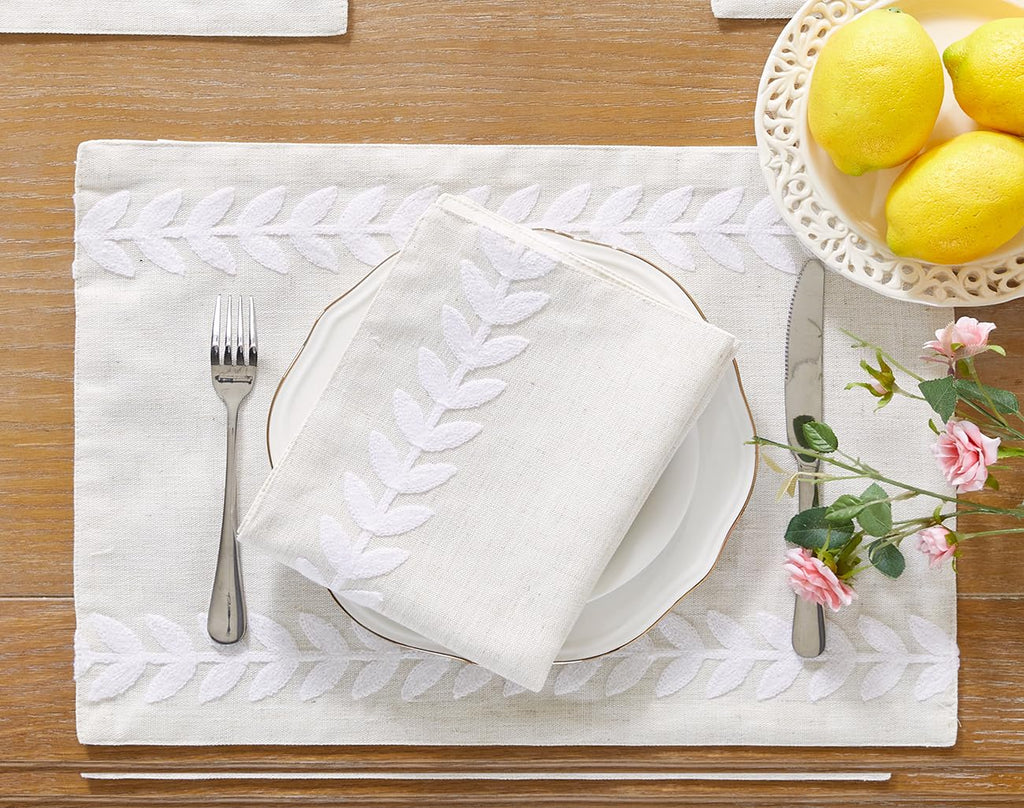 Embroidered Place Mats, White Rustic Placemats Set of 4