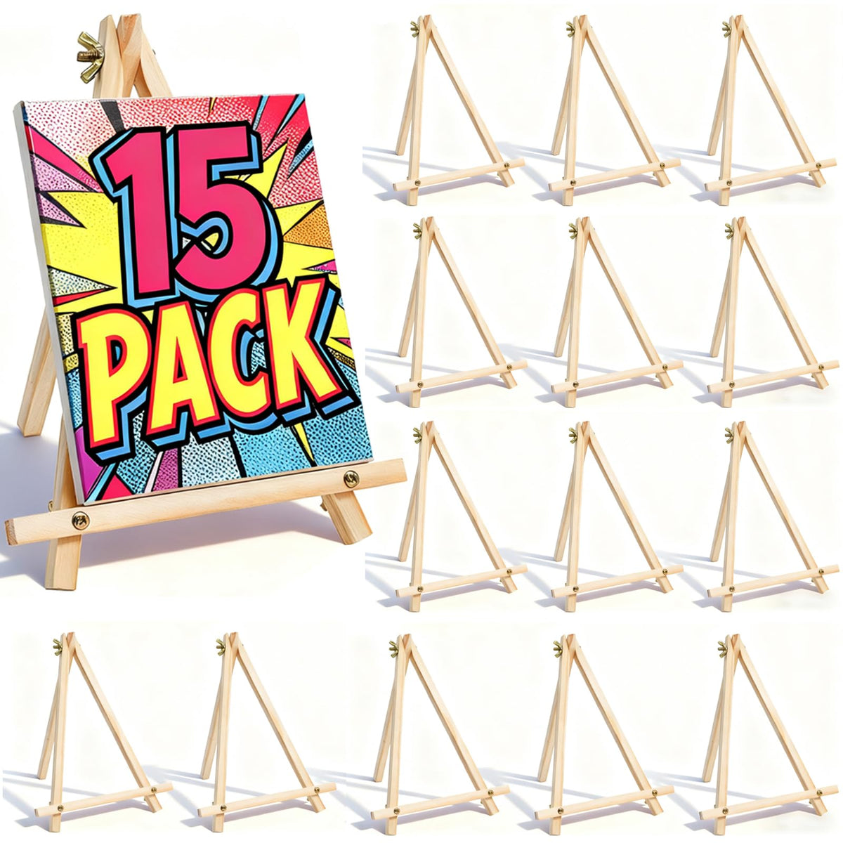 15 Pack 9 Inch Wood Easels, Tabletop Painting Easel Stand