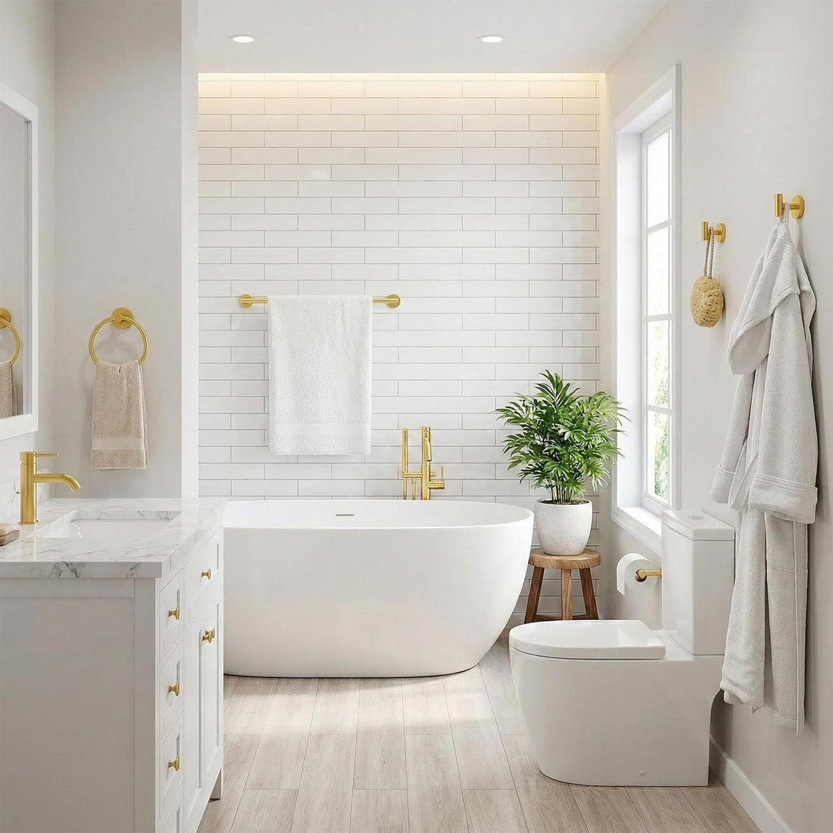 5 Piece Brushed Gold Bathroom Hardware Set, 24 Inch Bathroom Hardware Set Towel Racks , SUS304 Stainless Steel Wall