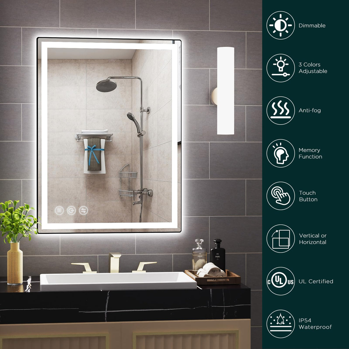 32" x 24" LED Bathroom Mirror with Lights, Memory Vanity Mirror