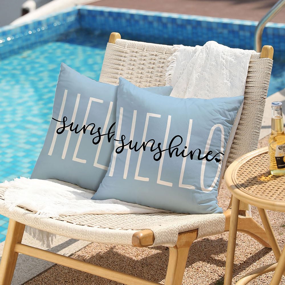 Sky Blue Outdoor Waterproof Pillow Covers 16x16 Set of 2
