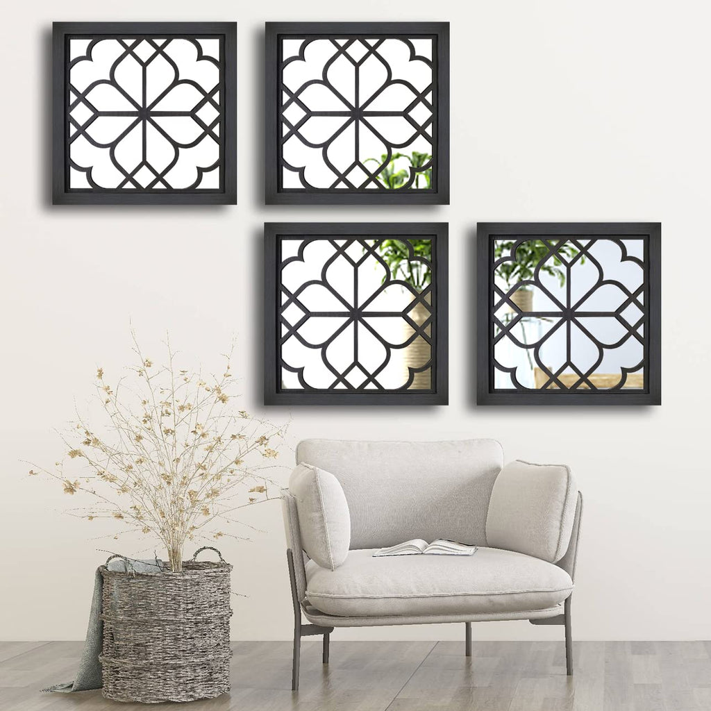 Set of 4 Mirrors Square Wall Mirror,Gorgeous Rustic Farmhouse Accent Mirror,Black Entry Mirror
