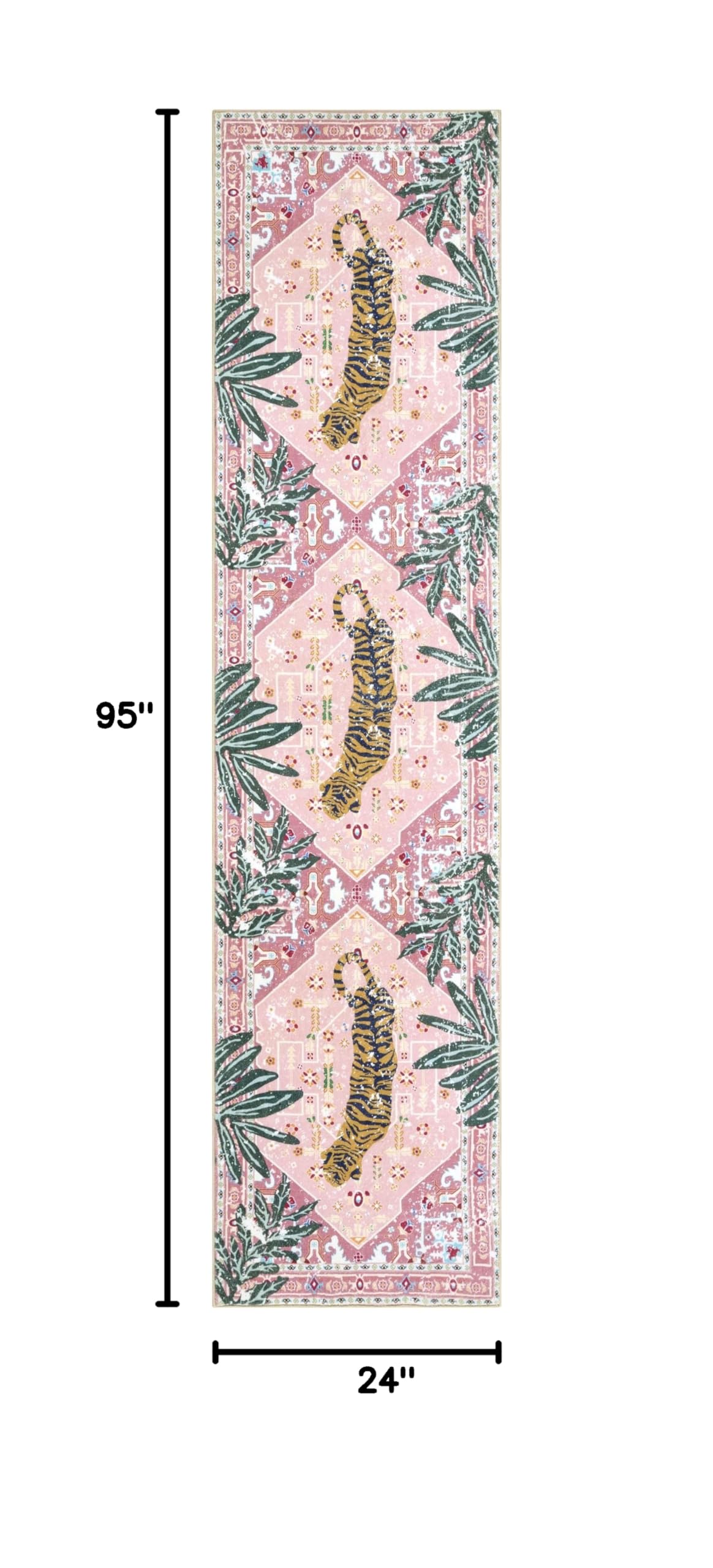 Oriental Tropical Hallway Runner Rug Washable, Thin Stain Resistant Pink Boho Runner Rug Kitchen Bedroom Laundry