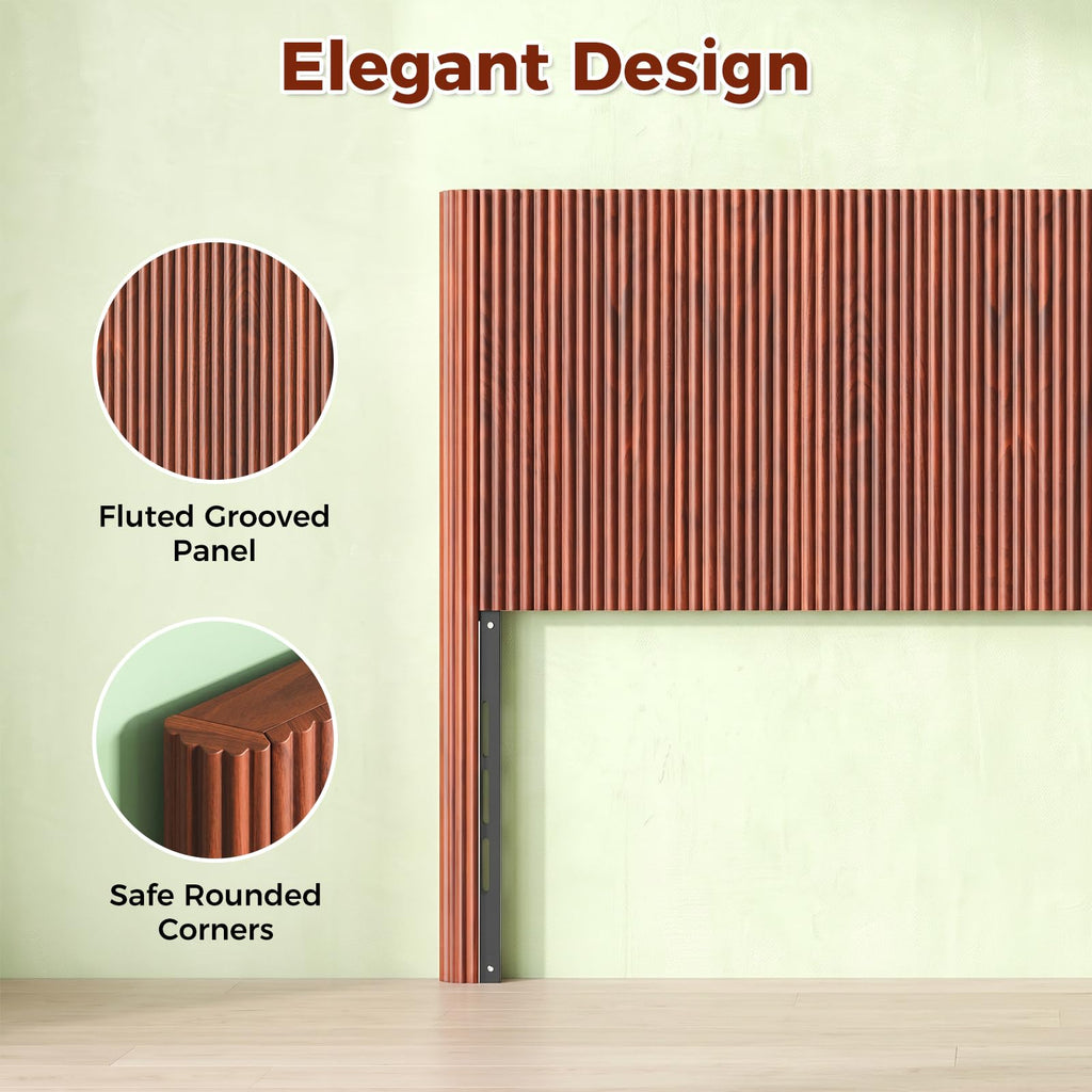 65.4'' Fluted Headboard Queen, Wooden Queen Headboard Only, Modern Farmhouse & Vintage Fluted Panel, Walnut