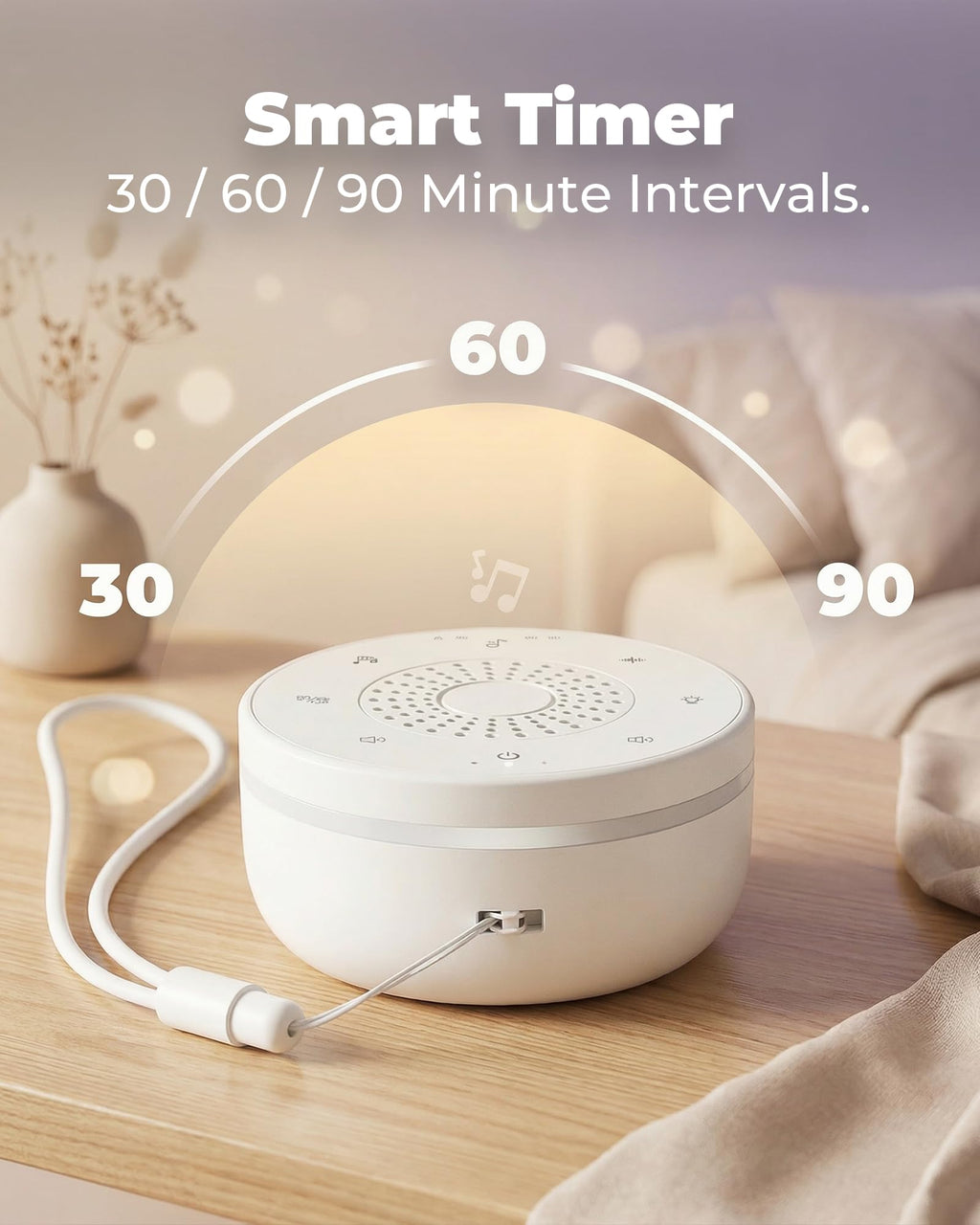 White Noise Sound Machine for Sleep, Portable White Noise Sound Machine with 30 Sounds, 3 Timers, Night Light, Memory