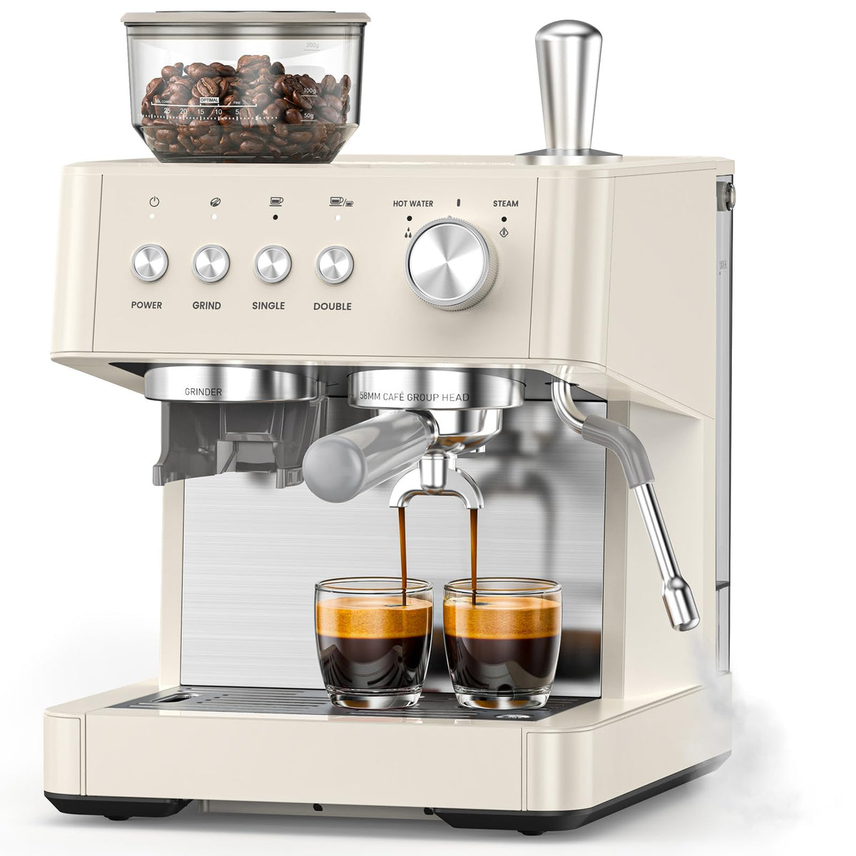 15 Bar Espresso Machine with Built-in Anti-Clog Coffee Grinder, Expresso Coffee Machines with Milk