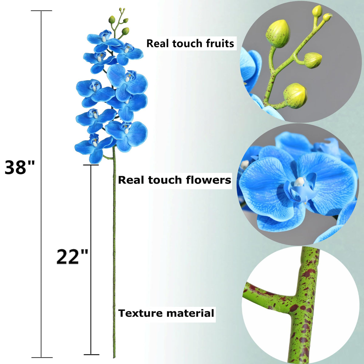 38 Inch Artificial Phalaenopsis Branches Real Touch (Not Silk) Orchids Wedding Decoration, Pack of 2 (Dark Blue)