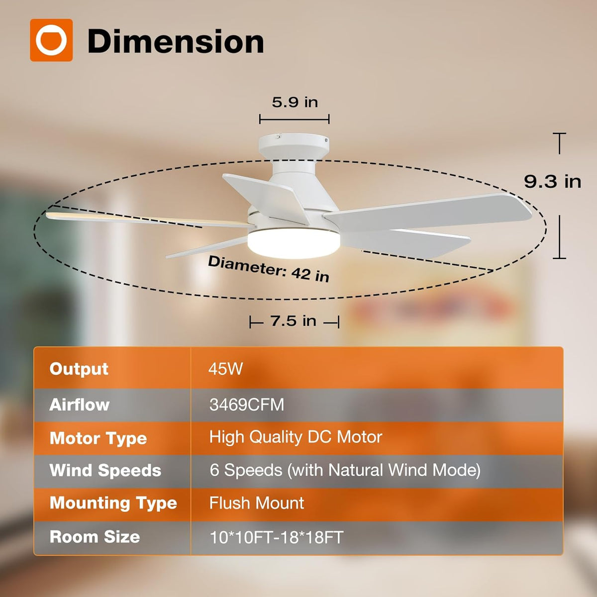 42" White Indoor/Outdoor Flush Mount Ceiling Fan with Light & Remote