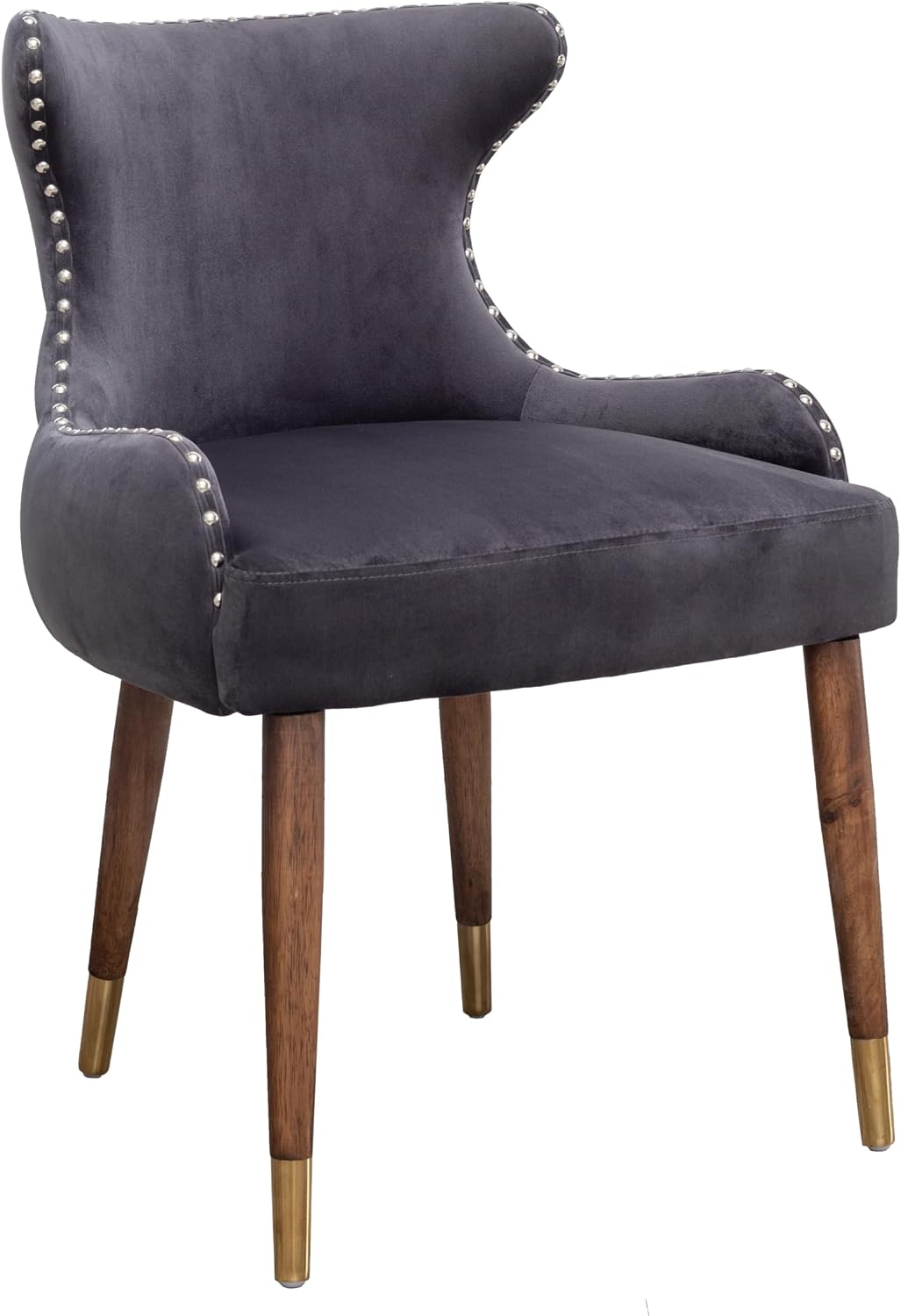 Gray Velvet Accent Chair with Nailhead Trim, Contemporary Style