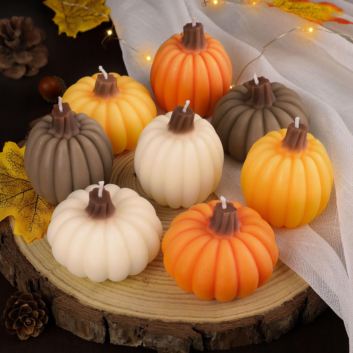 Fall Scented Candles Gift Set 8 Pack, Pumpkin Shaped Spice Candle, Thanksgiving Aromatherapy Candles, Orange Soy Wax
