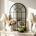 Arched Window Wall Mirror, 42"x24" Windowpane Mirror, Black