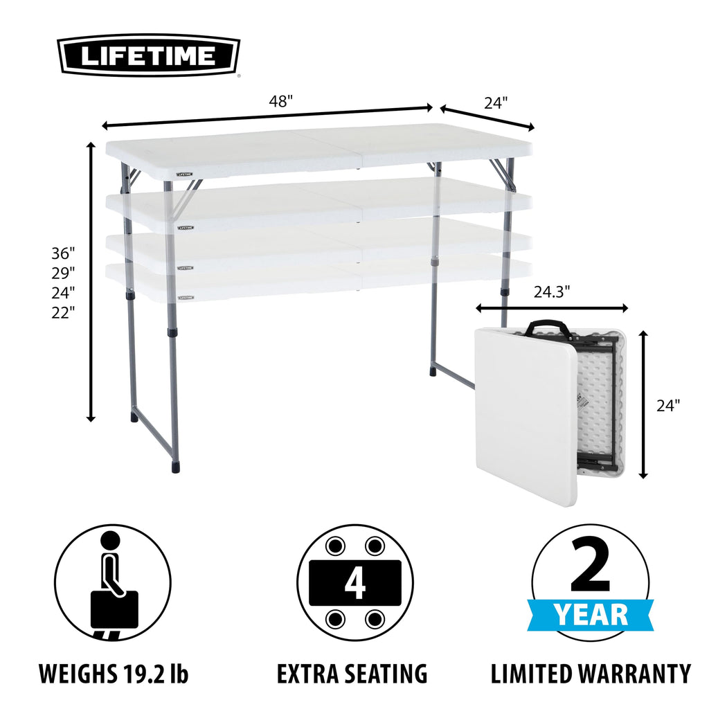 Fold-in-Half Adjustable Folding Table, 4 Foot