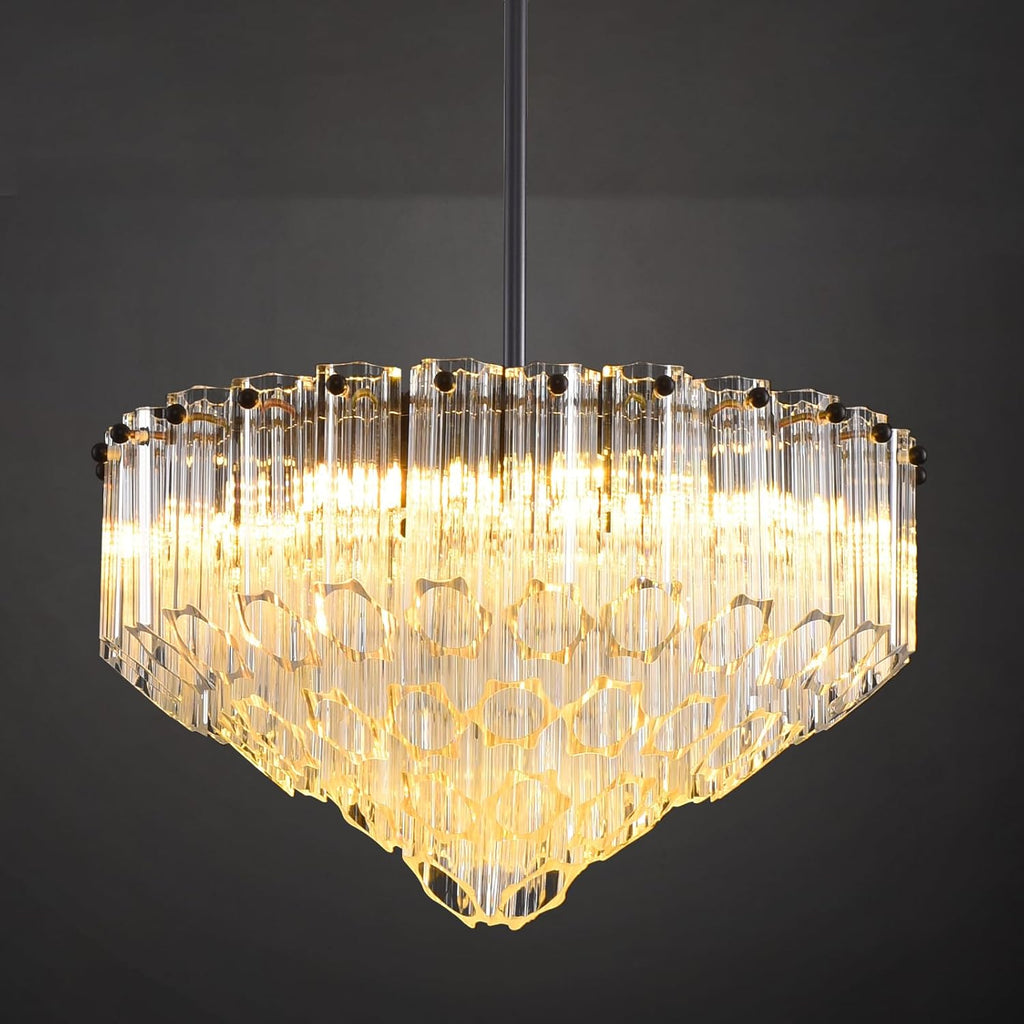 14" Black Small Modern Crystal Round Chandelier