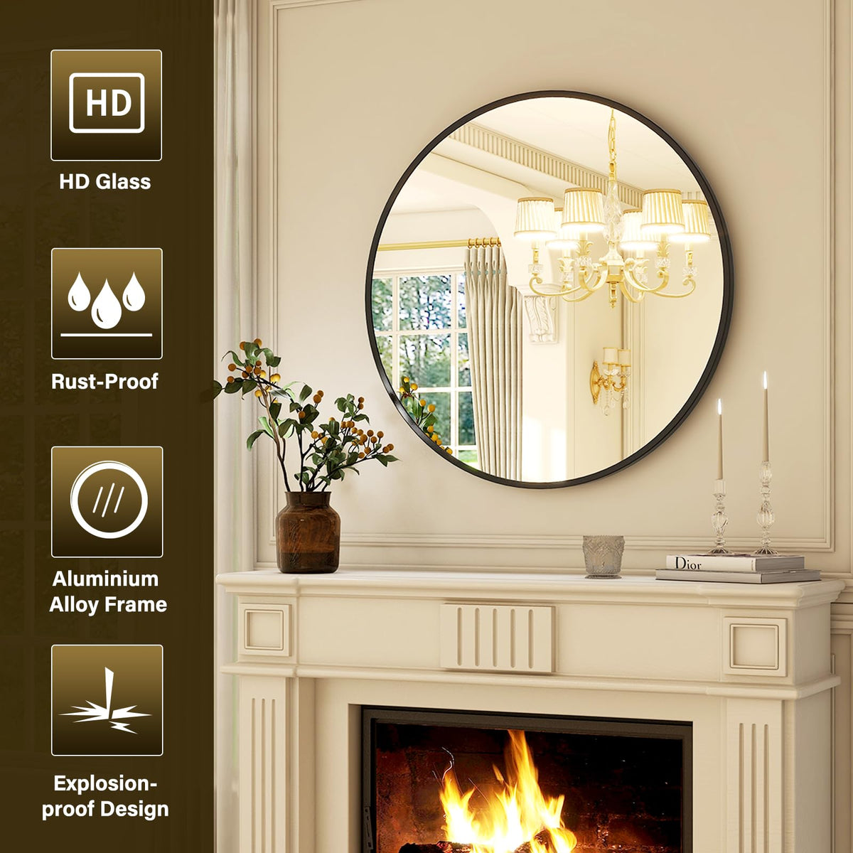 30 Inch Round Mirror-Black Circle Mirrors