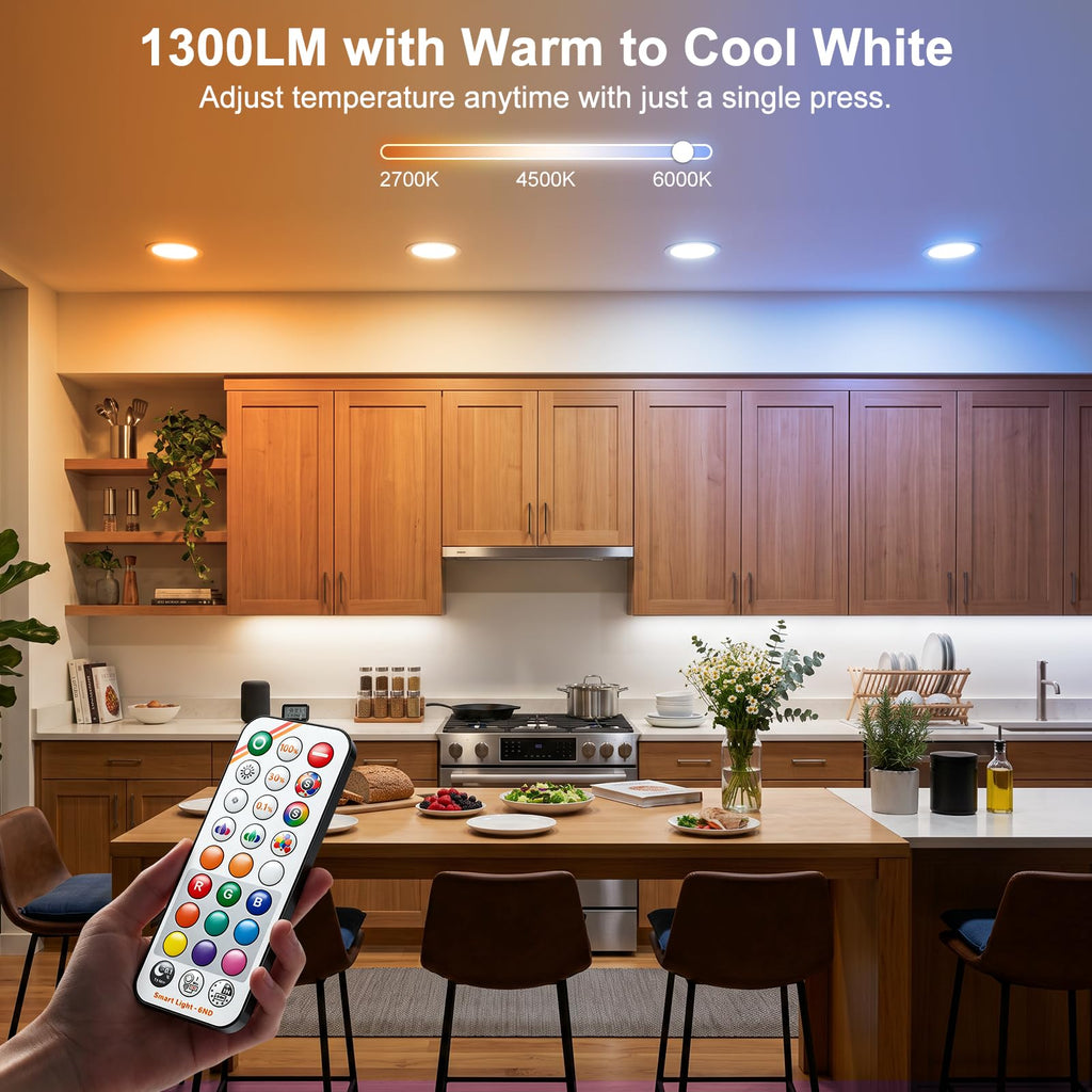 Recessed Lighting 5/6 Inch, RGBCW Color Changing E26 Can Lights with Remote