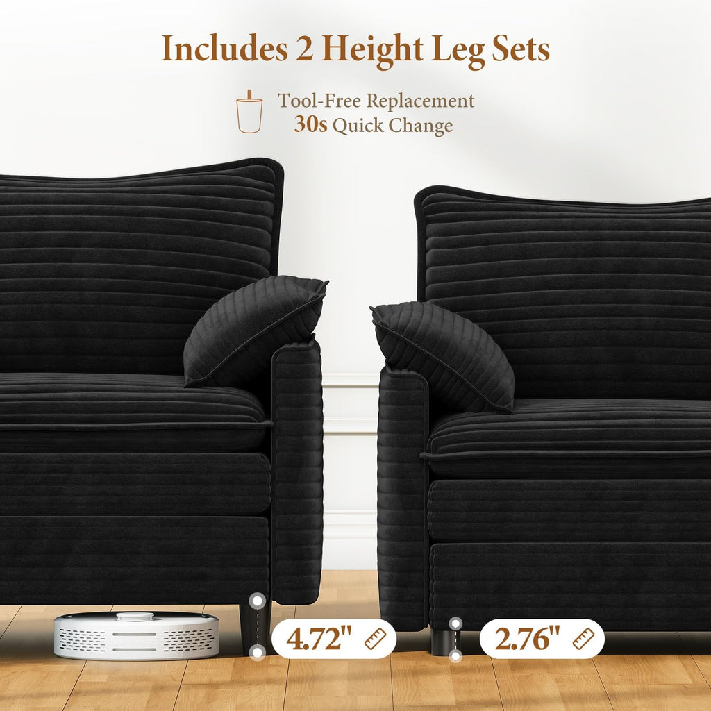 142" Cloud Sleeper Couch Living Room, Sectional Sofabed, Black