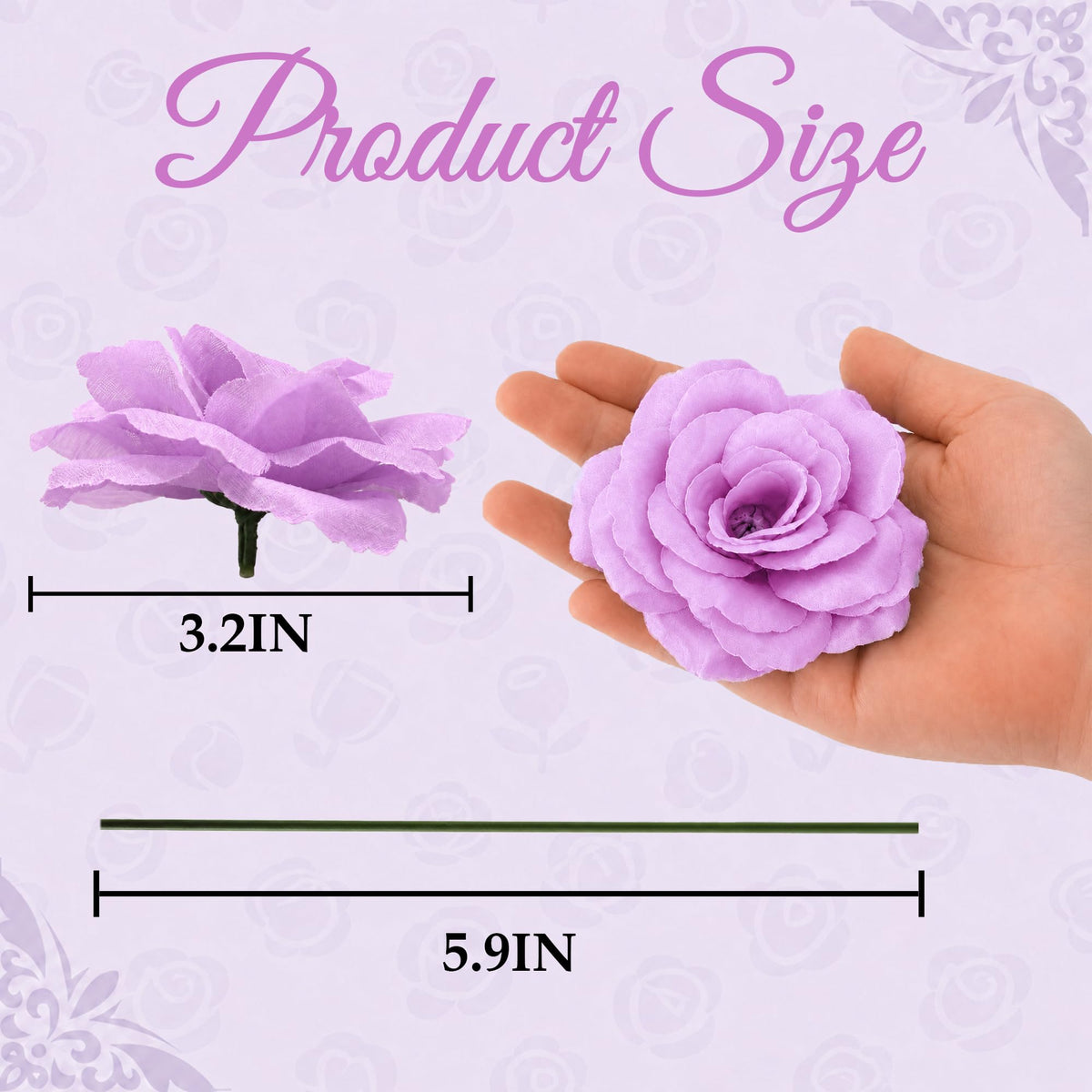 Rose Artificial Flower, 50Pcs Light Purple Rose Head Flower Bulk with Stem