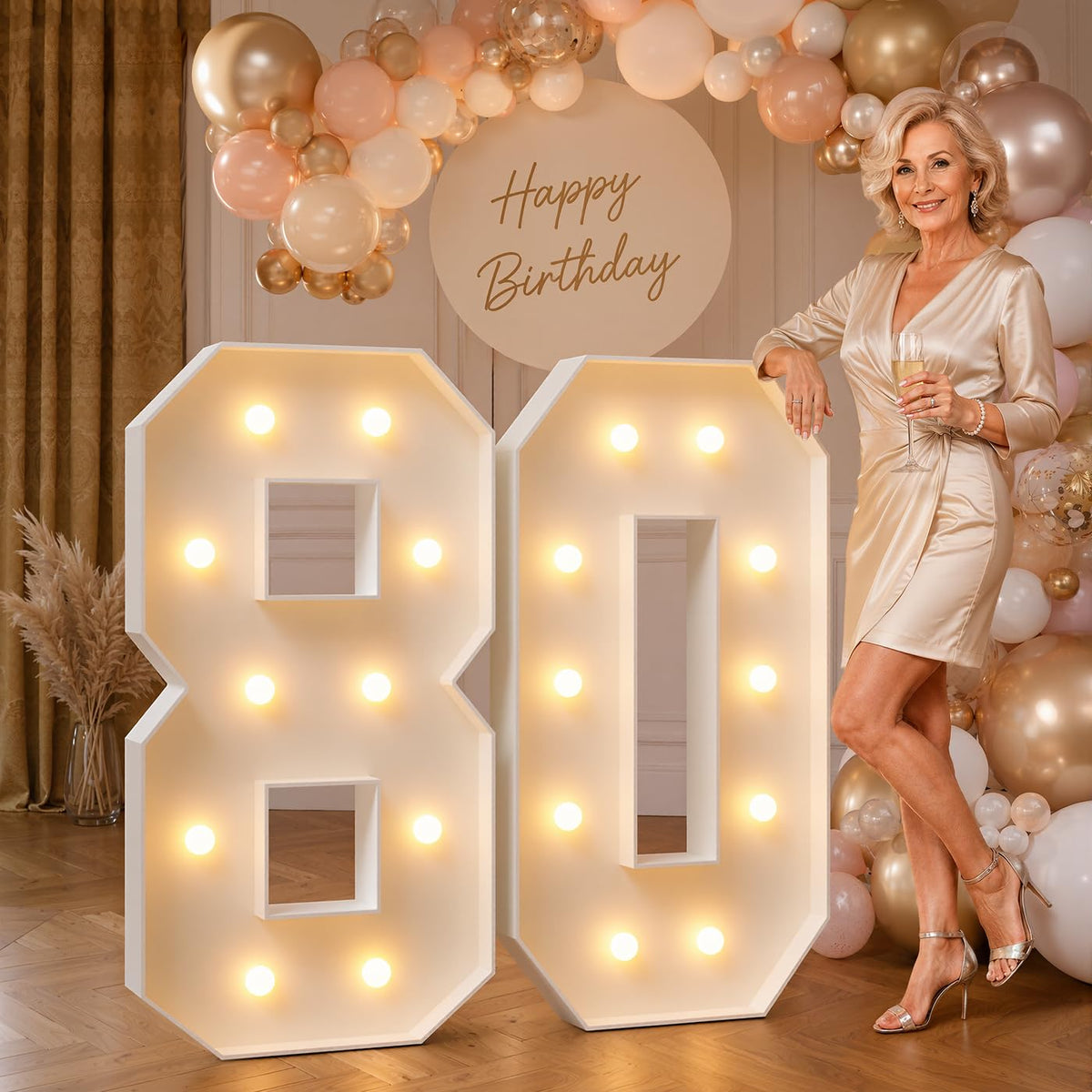 4FT Light Up Marquee Numbers 80 for 80th Birthday Decorations