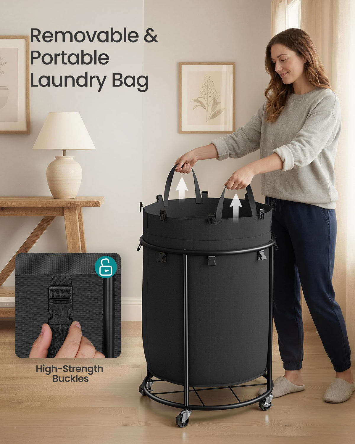 Laundry Basket with Wheels, Removable Liner Bag, 45 Gallon (170 L)