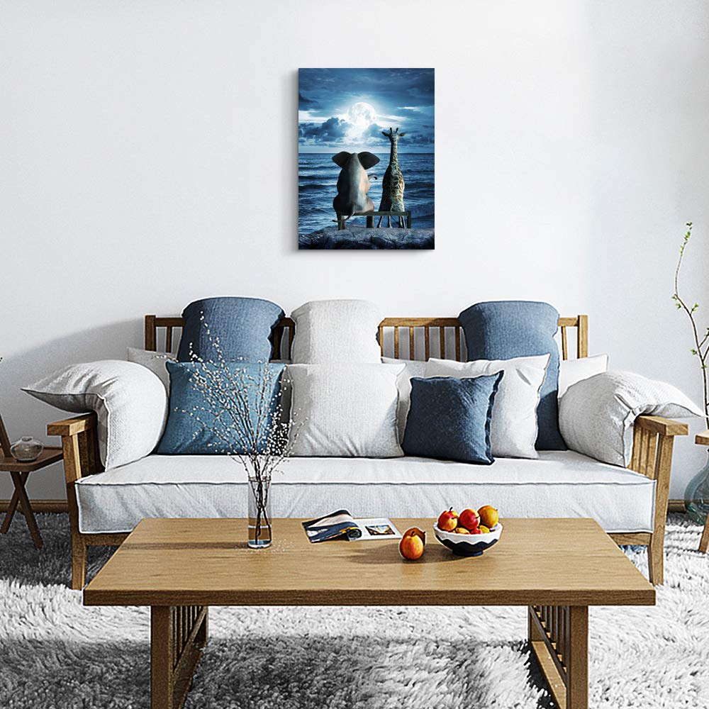 Canvas Wall Art - Bedroom & Living Room Decor - Modern Family Bathroom Art - Animal Elephant Abstract Blue Ocean