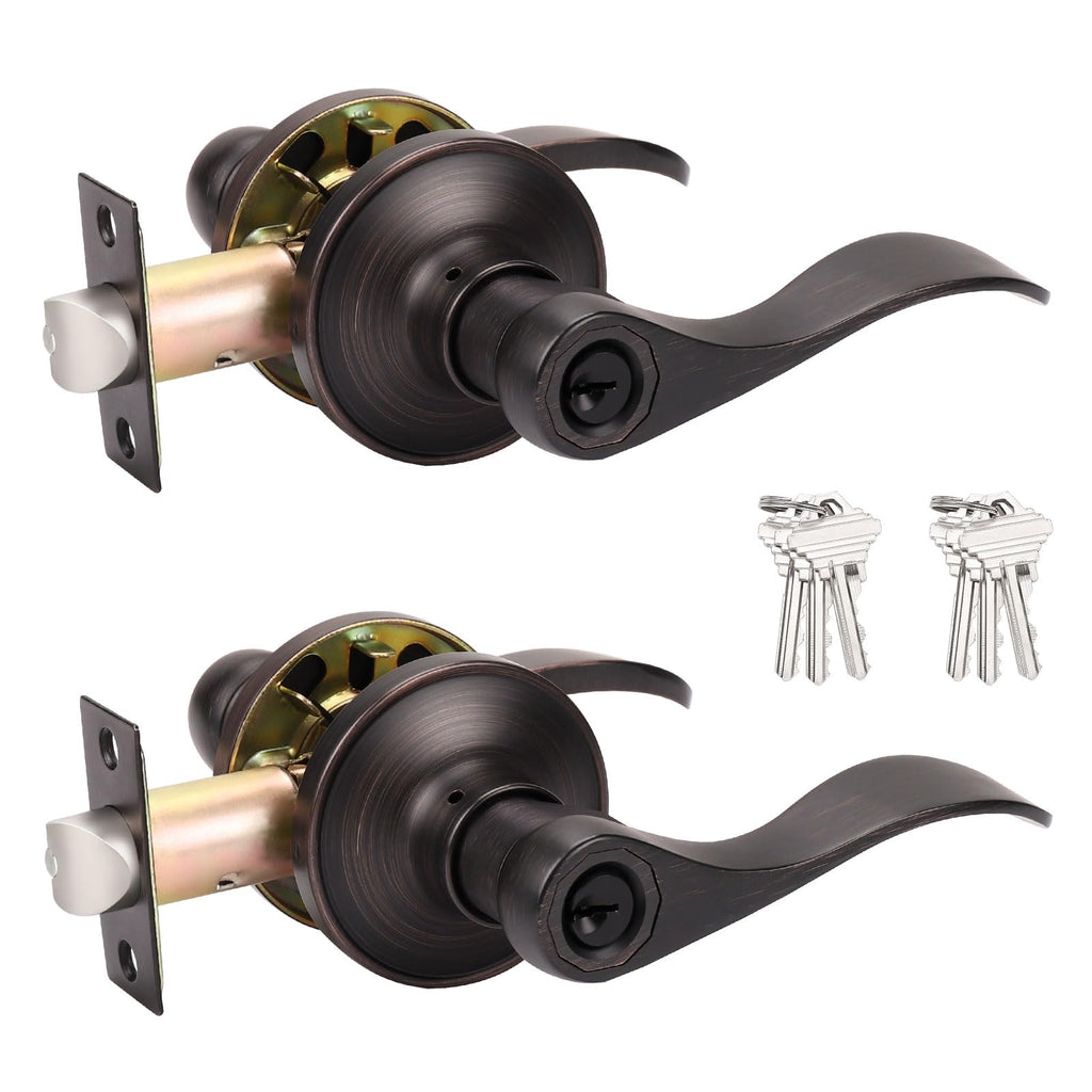 2 Pack Entrance Lever Door Handle Oil Rubbed Bronze, Entry Levers Combo Pack, Keyed Alike Door Locks Lockset