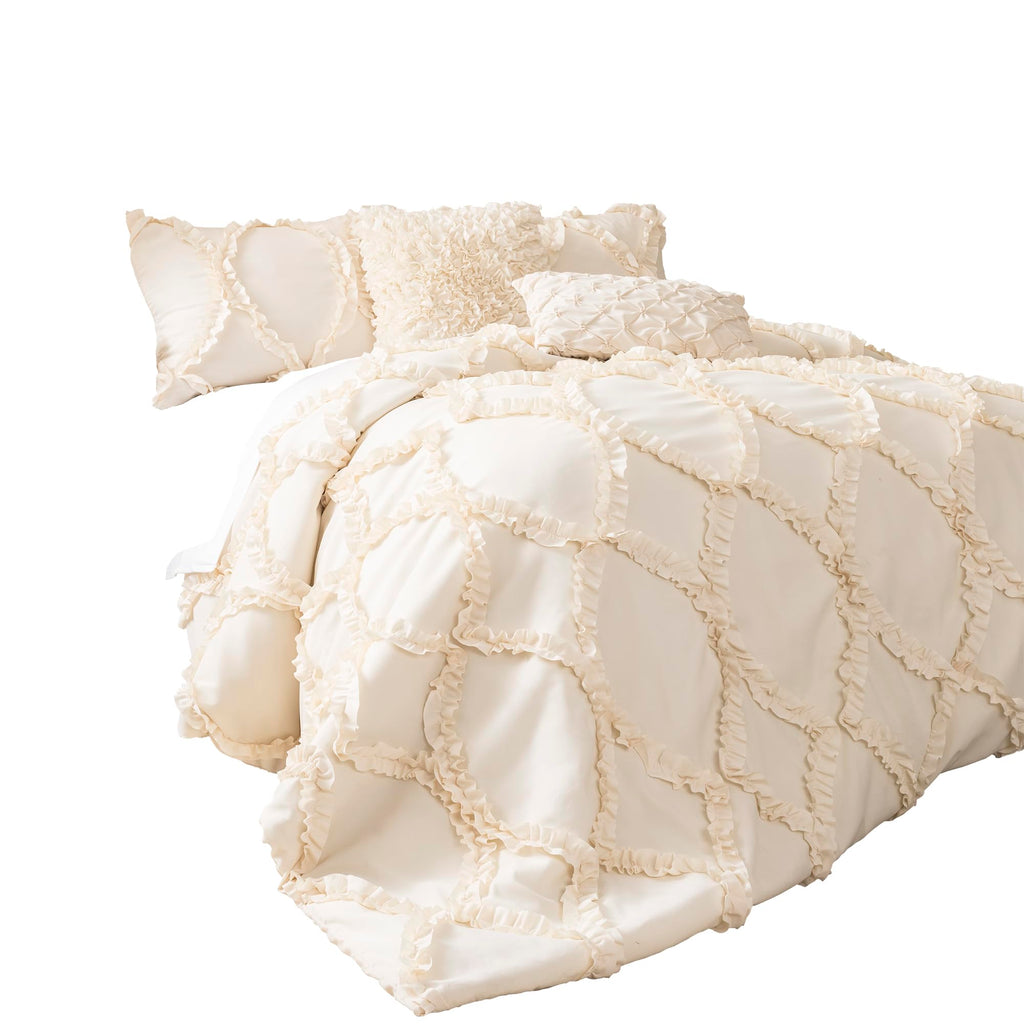 Avon Comforter Set, 3 Piece Set, Ivory - Romantic Farmhouse Bedding Set - Elegant Ruffle Bedding - Soft