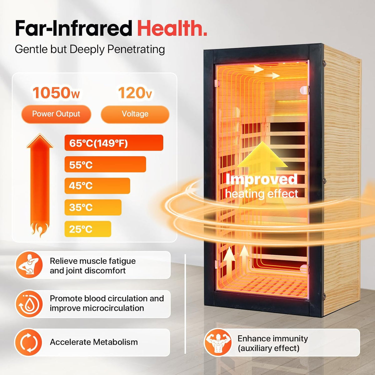 Sauna One Person Infrared Saunas Room Chilean Pine Wood 1050W Dry Saunas Spa with 7 Color Starry Sky Light Oxygen Bar