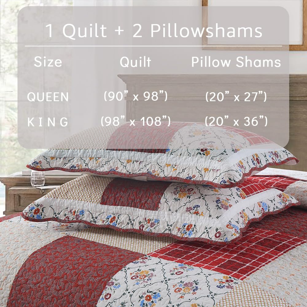 Cotton Bedspread Quilt Sets, 3 Pieces Reversible Coverlet Sets Lightweight Comforters, Farmhouse Rustic Vintage