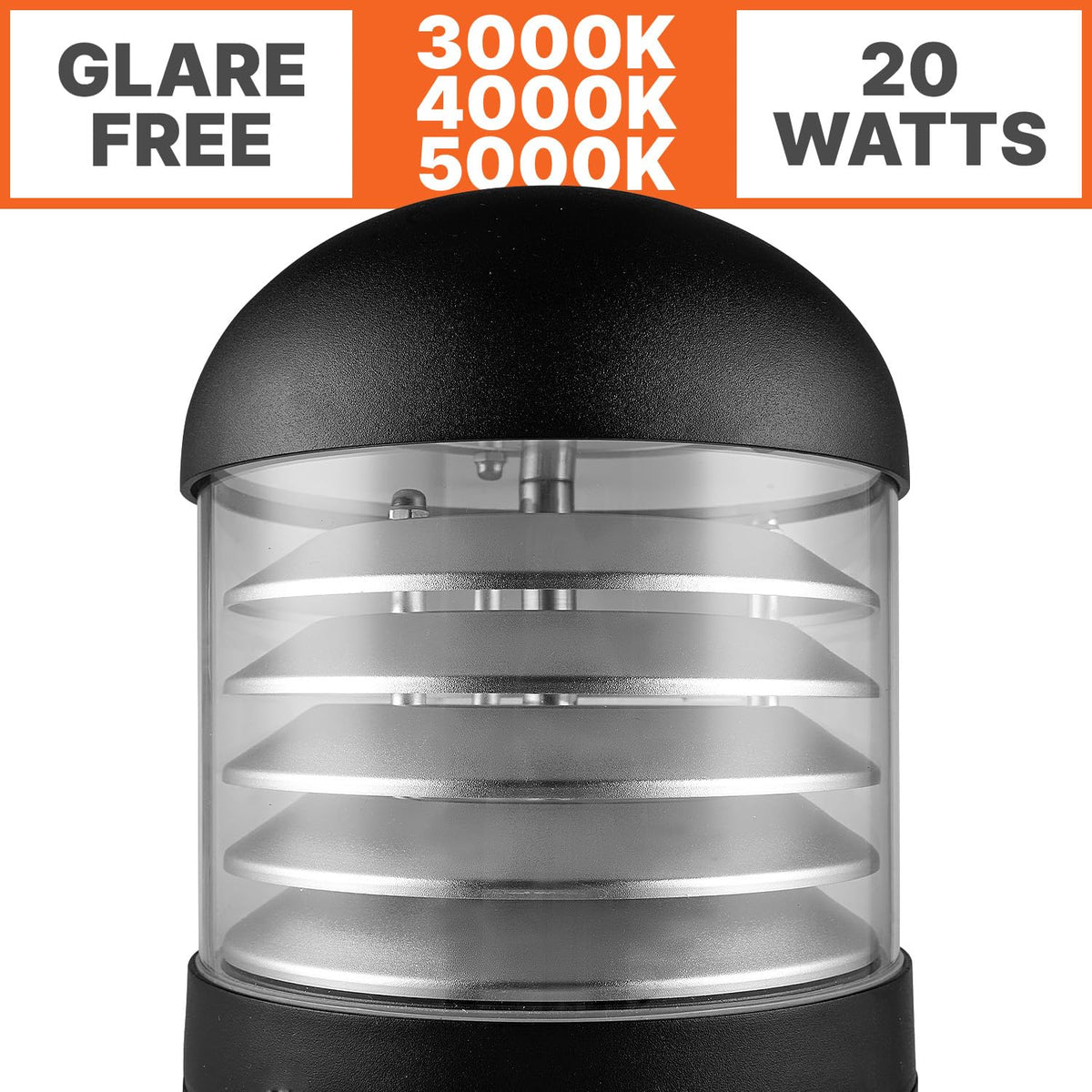 Bollard Light 40", 120-277V, 20W, 3CCT 3000-5000 Kelvin, Louvered Dome