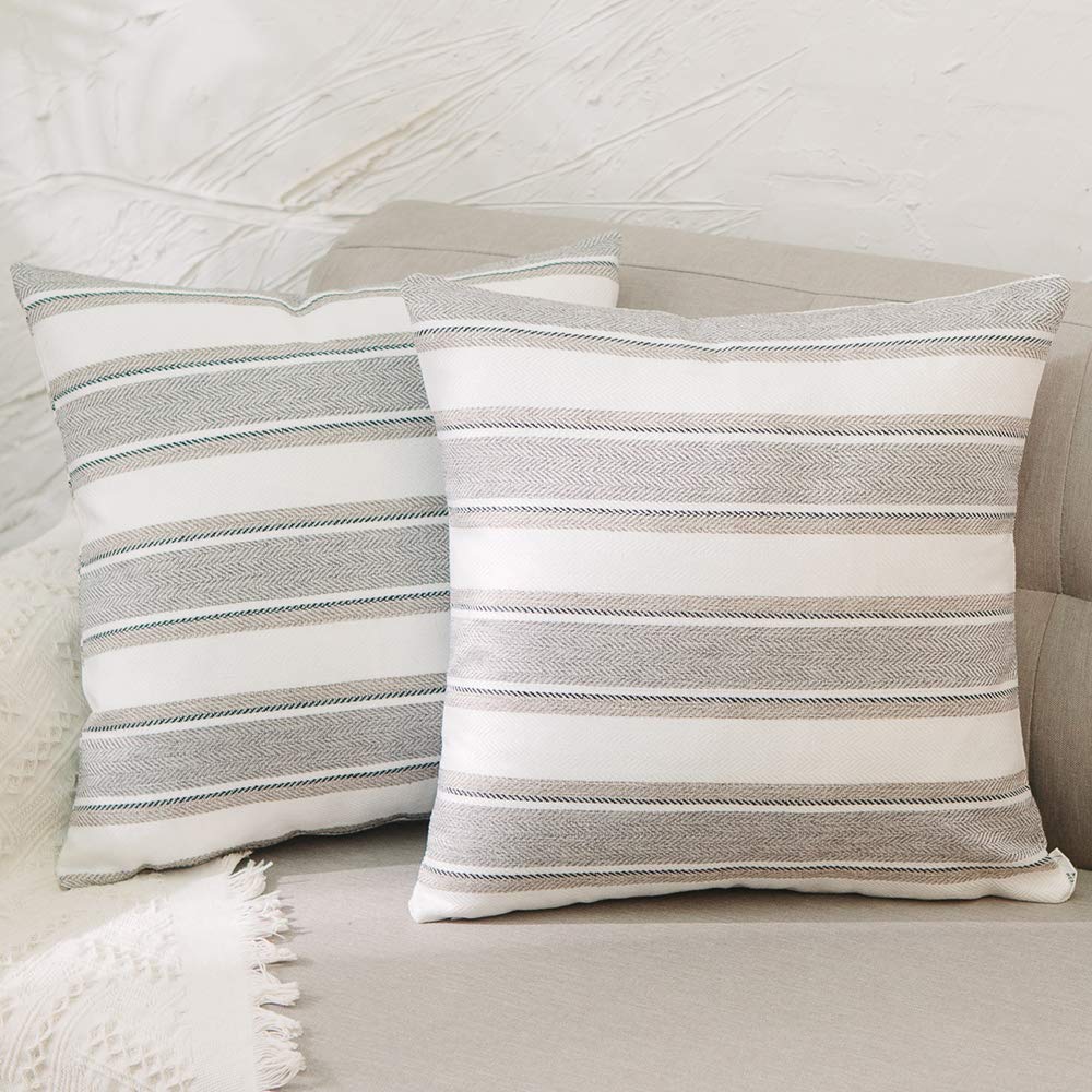 Decorative Linen Square Throw Pillow Cases Cushion Covers Faux Linen Textured for Sofa Bedroom 22" x 22" 2 Piece