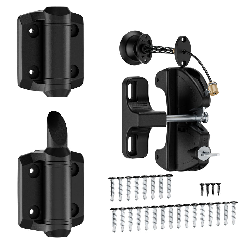 Self-Closing Gate Hinges and Key Lockable Gate Latch Kit, Fence Gate Hardware Kit for Wooden Fence, Pool Safety Fence