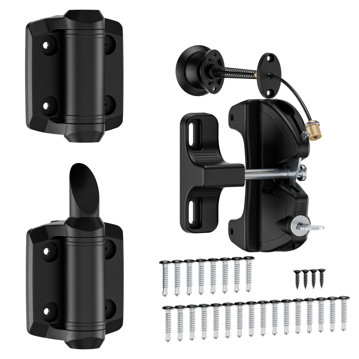 Self-Closing Gate Hinges and Key Lockable Gate Latch Kit, Fence Gate Hardware Kit for Wooden Fence, Pool Safety Fence