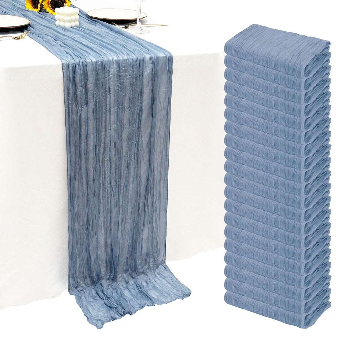 20Pack Dusty Blue Cheesecloth Table Runner 10Ft Gauze Table Runner