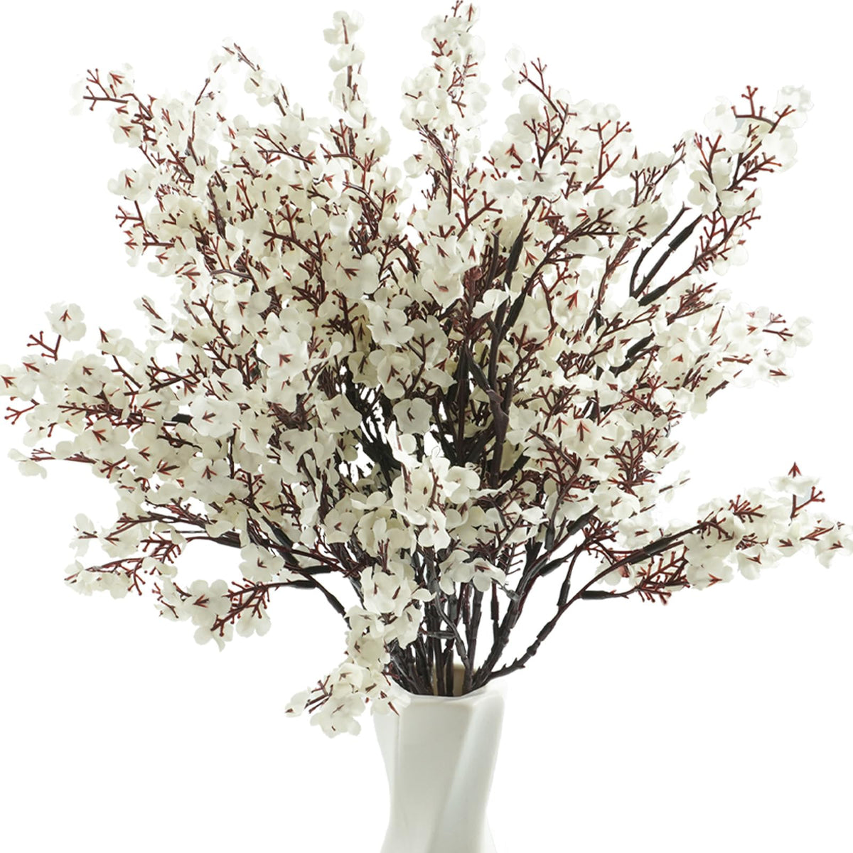 White Cherry Blossom Branches Artificial Flowers for Vase, 10 Bundles Babys Breath Fake Silk Flower Bulk, Faux
