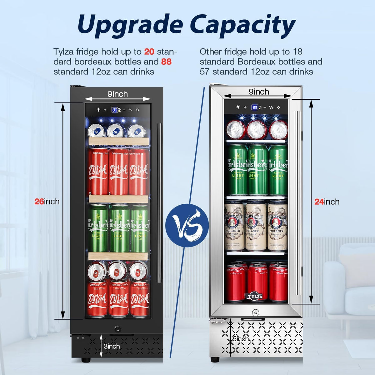 24 Inch Wine and Beverage Refrigerator, Dual Zone Wine Beverage Cooler 24" with French Door