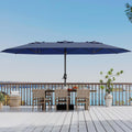 15 ft Rectangular Patio Umbrella with Base Included - Large Patio Umbrella with Crank Handle, UV Protection Pool