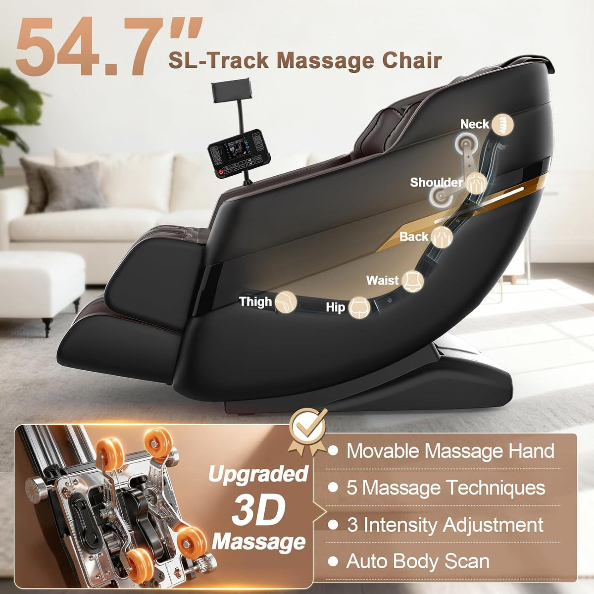 3D Massage Chair Full Body SL-Track, Body Scan, Shiatsu Recliner | Voice Control, Zero Gravity, 22 Programs, 16