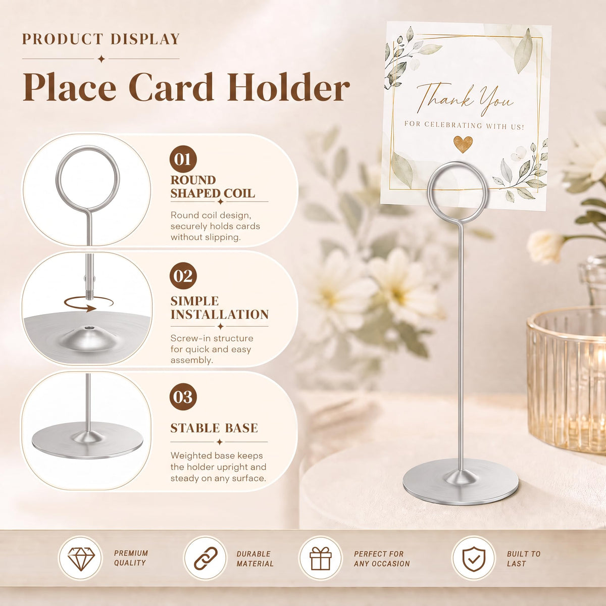 16 Pieces Table Card Holder 8 inches Table Number Holders Place Steel Card Holders for Photos, Food Signs, Memo