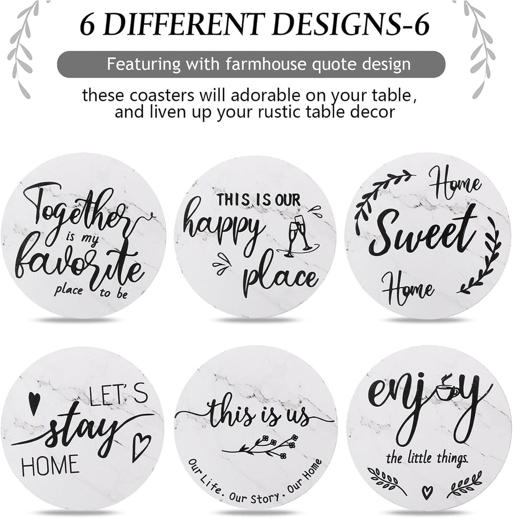 House Warming Gifts New Home Farmhouse Coasters, Ivory - Set of 6