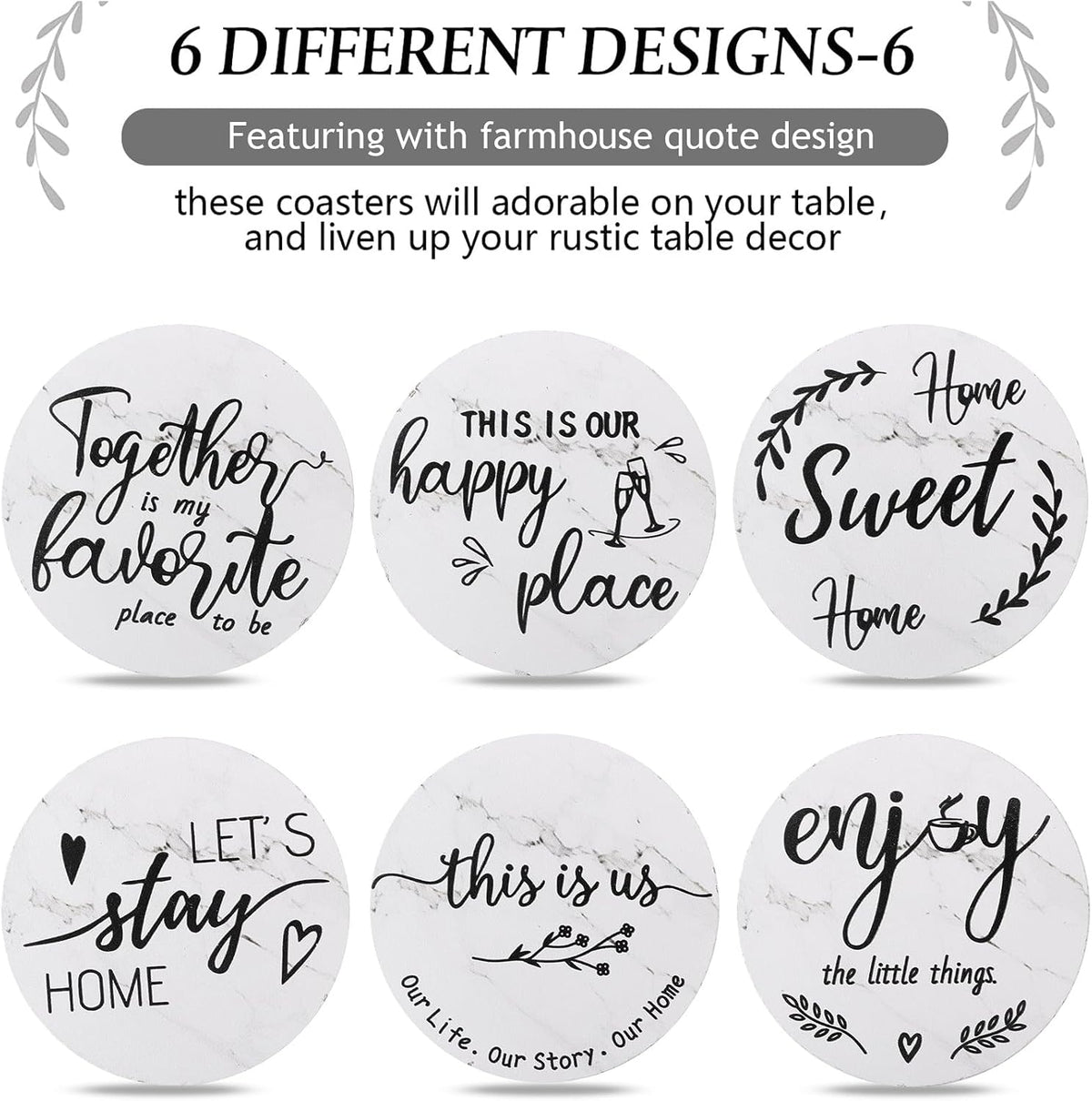 House Warming Gifts New Home Farmhouse Coasters, Ivory - Set of 6