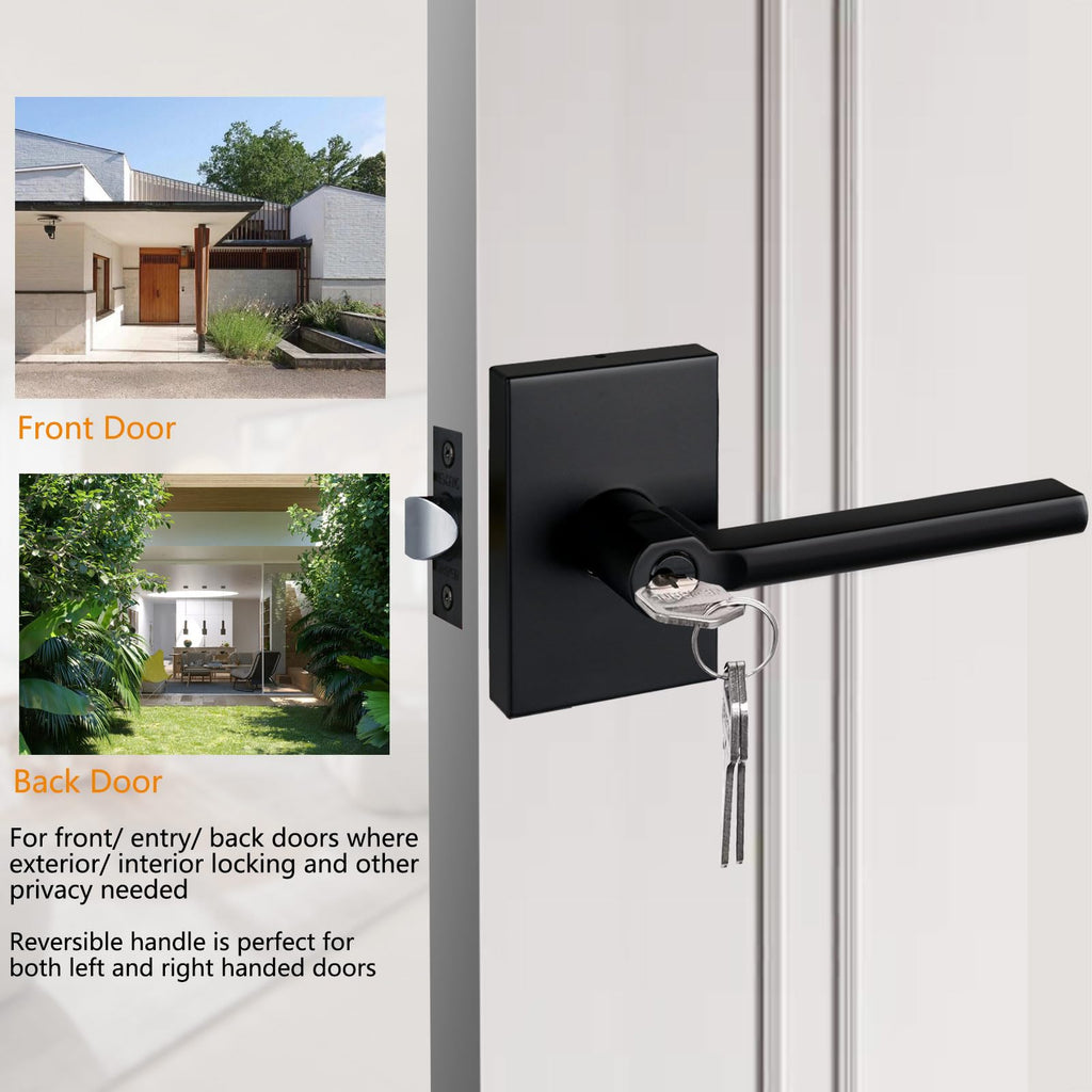 Long Plate Keyed Entry Lever Lock for Exterior Door and Front Door in Black,MDC894-DB-ET-6P