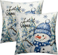 Winter Throw Pillow Covers 18x18 Inch Snow Snowman Pine Trees Holiday Cotton Hidden Zipper Pillowcases - Set of 2