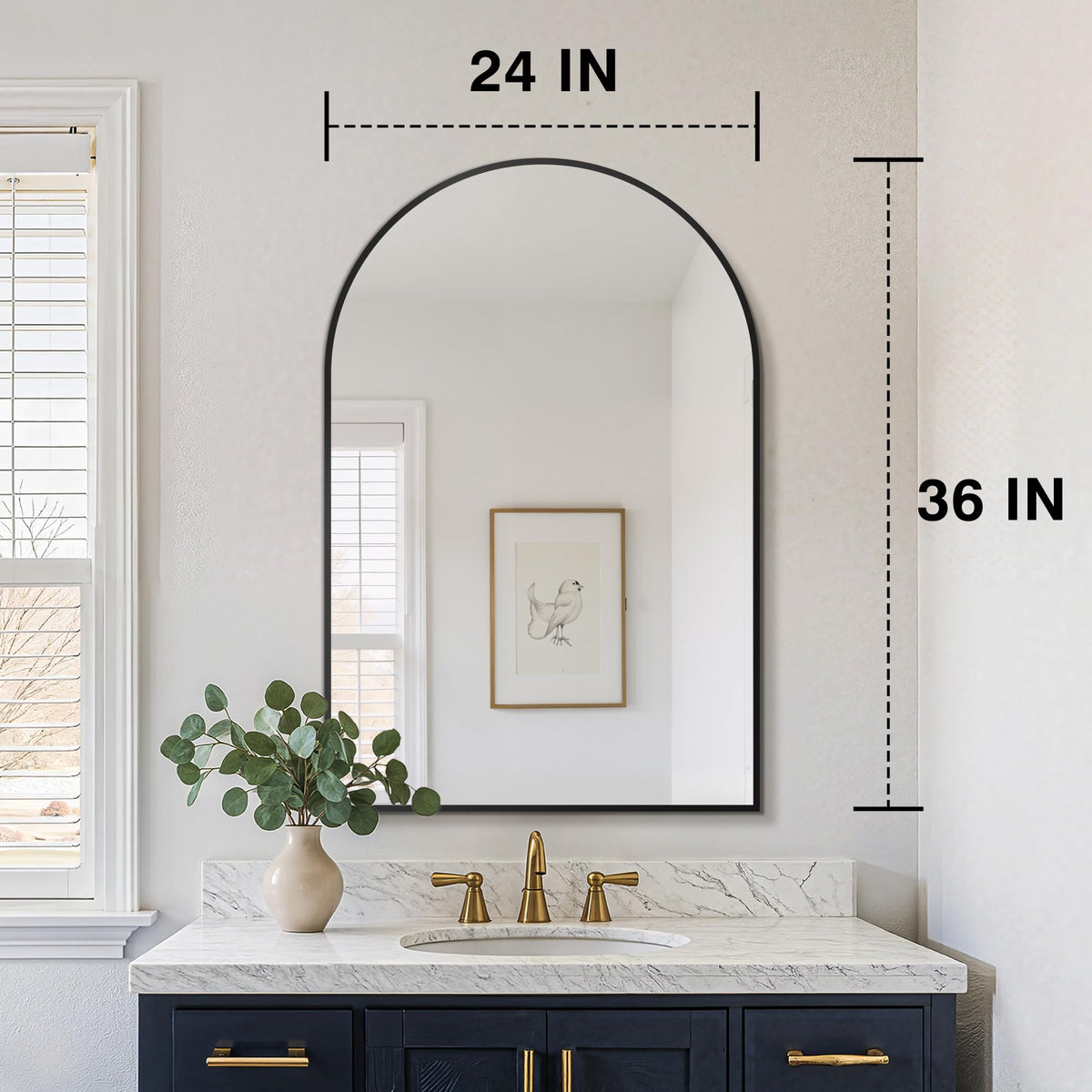 2 Pack 24" x 36" Arched Bathroom Vanity Mirror for Over Sink, Black