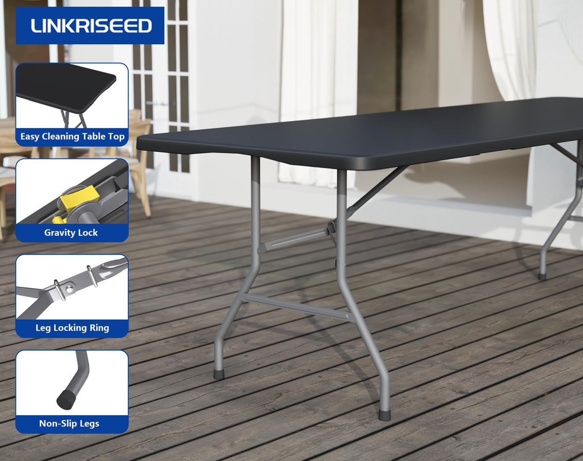 8FT Black Folding Table for Camping, Parties, Meeting, Picnic
