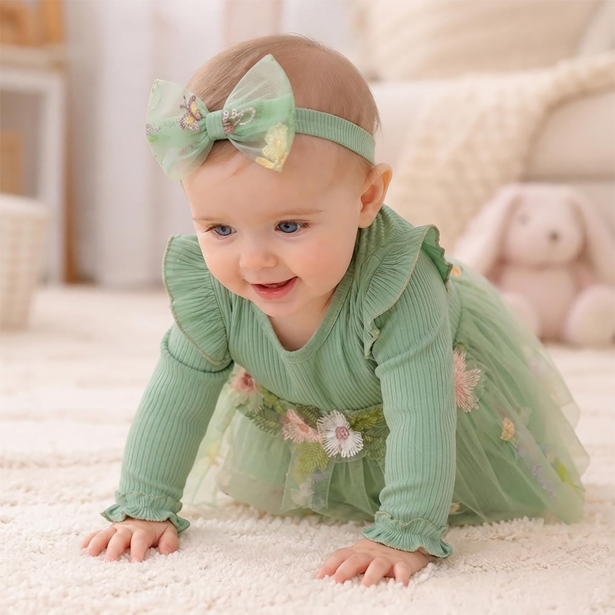 Baby Girl Romper Dress Tulle Skirt Bodysuit with Headband for Infants